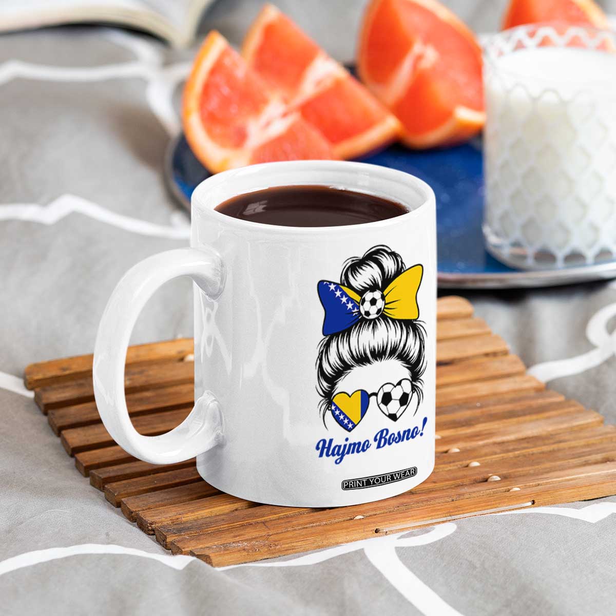 Bosnia Soccer Messy Bun Coffee Mug Hajmo Bosno Game Day Gift TS12 Print Your Wear