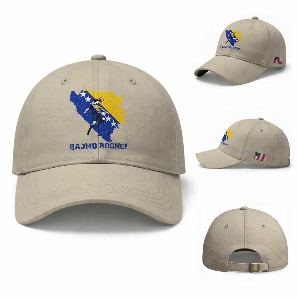 Vintage Bosnian Map Football Fan Baseball Cap Proud Balkan Heritage Gift TS12 Baseball Cap Universal Fit Beige Print Your Wear