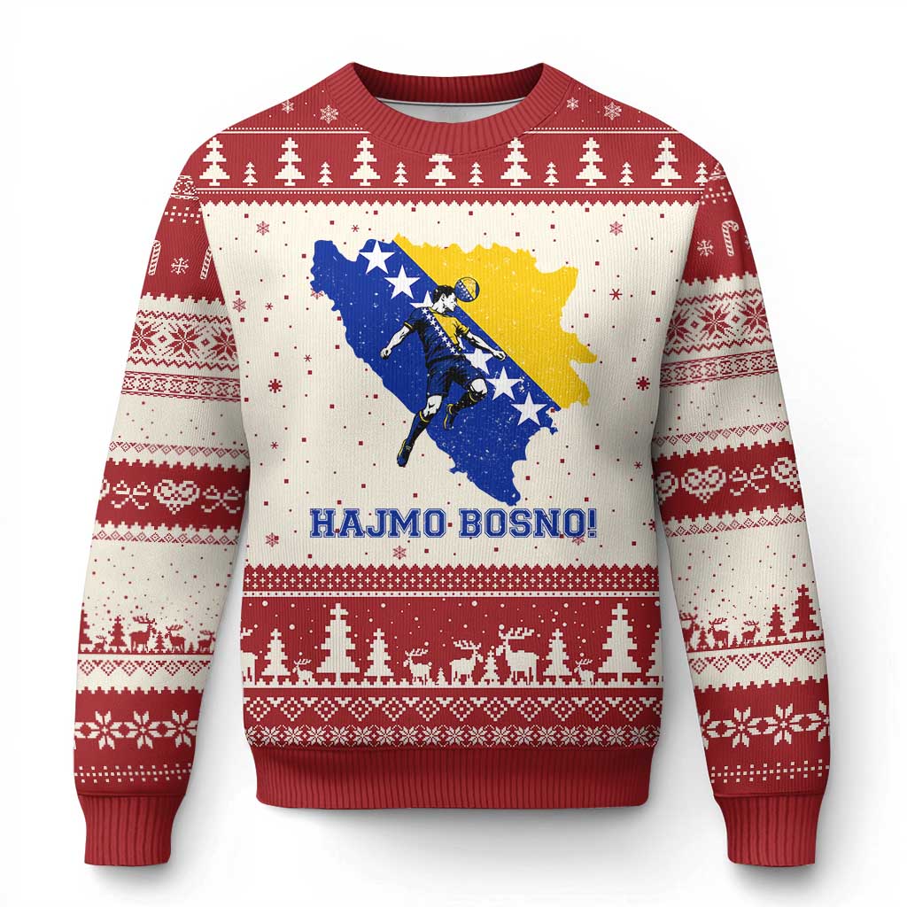 Vintage Bosnian Map Football Fan Ugly Christmas Sweater Proud Balkan Heritage Gift TS12 Beige Red Print Your Wear