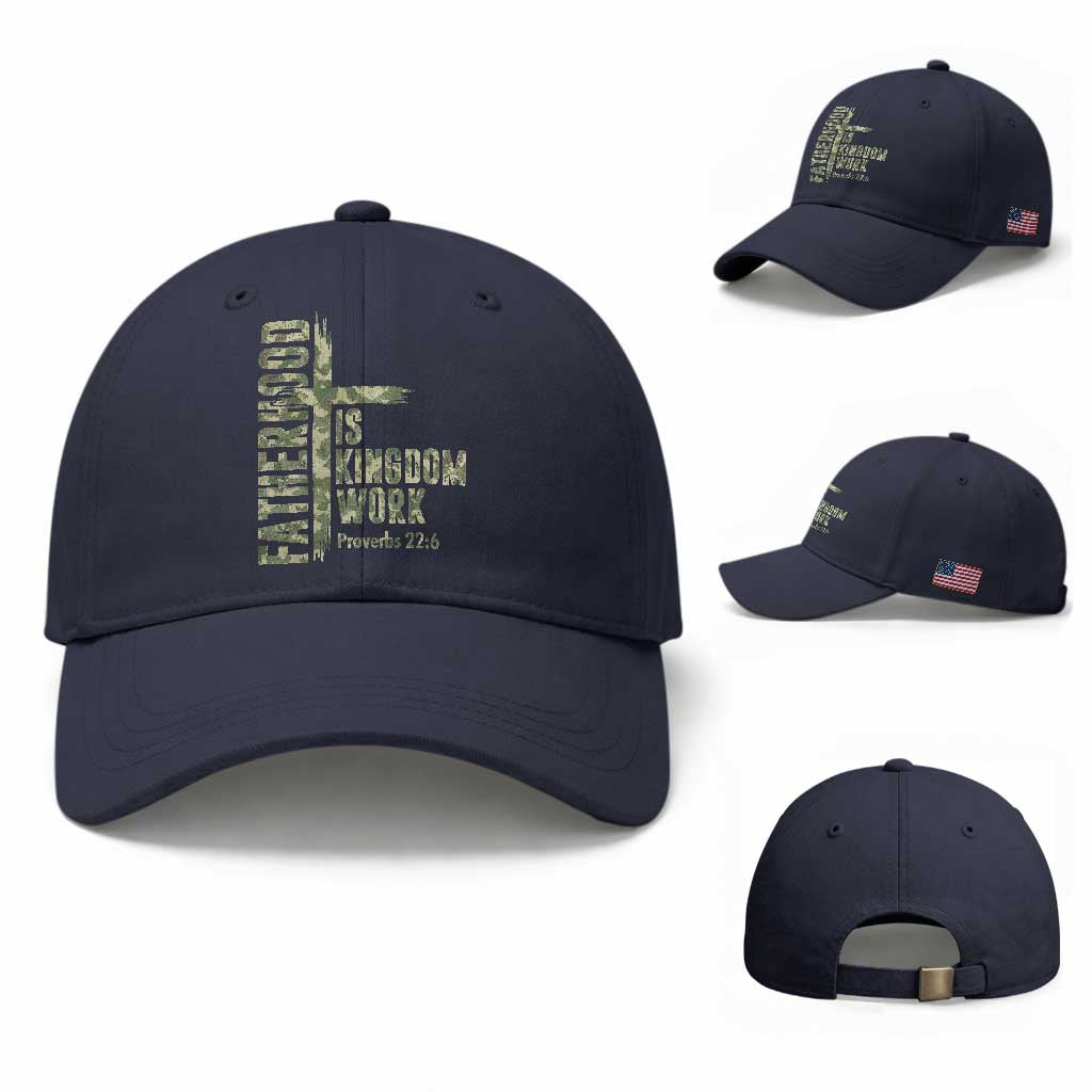 Fatherhood Is Kingdom Work Baseball Cap Camo Christian Fathers Day Gift TS12 Baseball Cap Universal Fit Navy Print Your Wear
