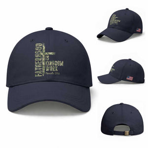 Fatherhood Is Kingdom Work Baseball Cap Camo Christian Fathers Day Gift TS12 Baseball Cap Universal Fit Navy Print Your Wear