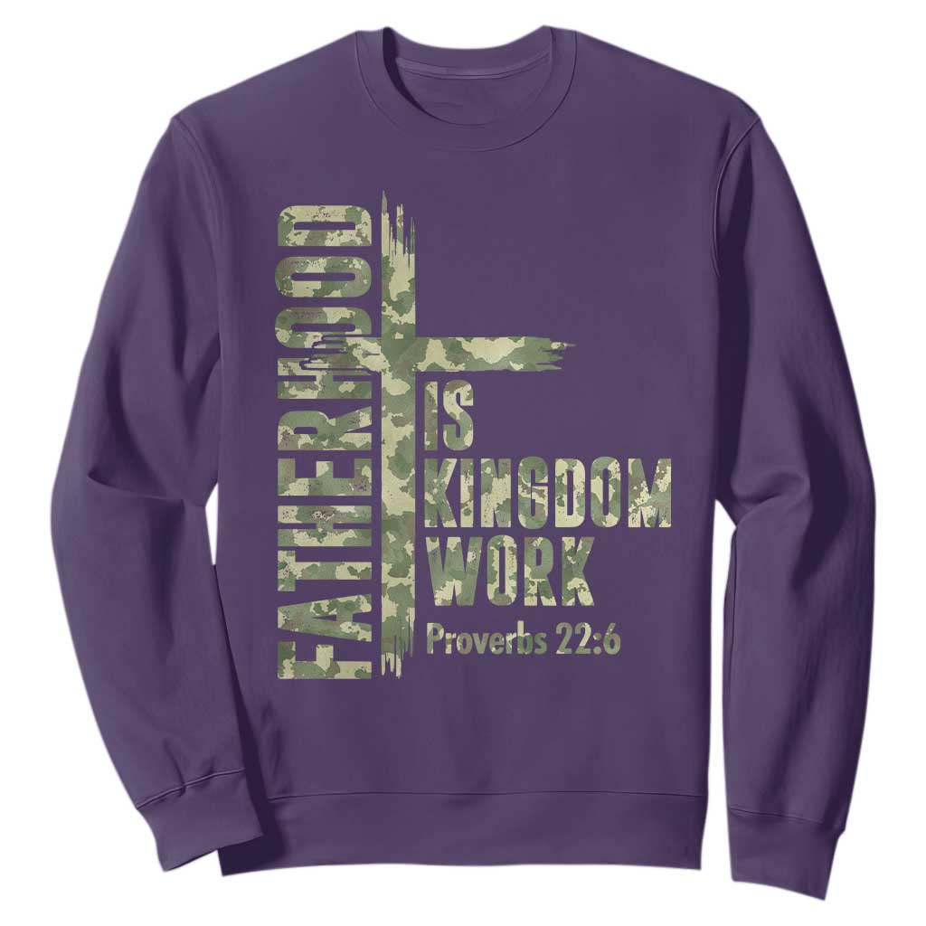 Fatherhood Is Kingdom Work Sweatshirt Camo Christian Fathers Day Gift TS12 Purple Print Your Wear