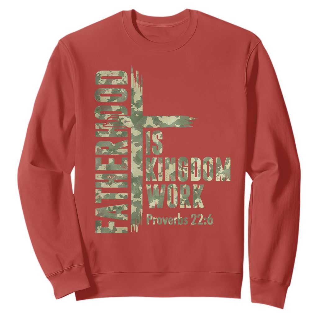 Fatherhood Is Kingdom Work Sweatshirt Camo Christian Fathers Day Gift TS12 Red Print Your Wear