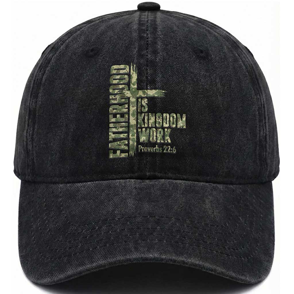 Fatherhood Is Kingdom Work Washed Cotton Baseball Cap Camo Christian Fathers Day Gift TS12 Print Your Wear