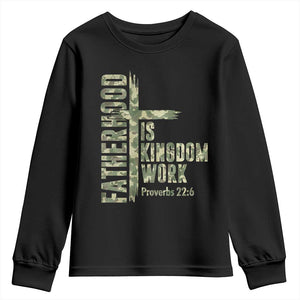 Fatherhood Is Kingdom Work Youth Sweatshirt Camo Christian Fathers Day Gift TS12 Black Print Your Wear