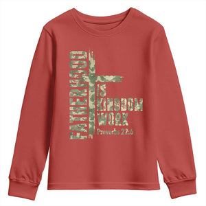 Fatherhood Is Kingdom Work Youth Sweatshirt Camo Christian Fathers Day Gift TS12 Red Print Your Wear