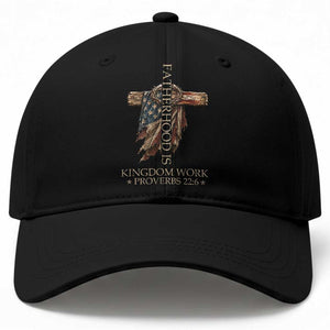 Fatherhood Is Kingdom Work Baseball Cap Vintage American Flag Christian Dad Gift TS12 Print Your Wear