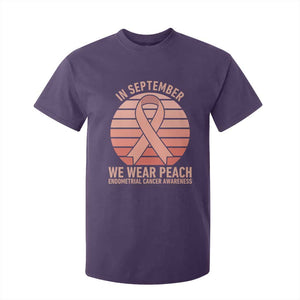 In September We Wear Peach T Shirt For Kid Endometrial Cancer Awareness Support TS12 Purple Print Your Wear