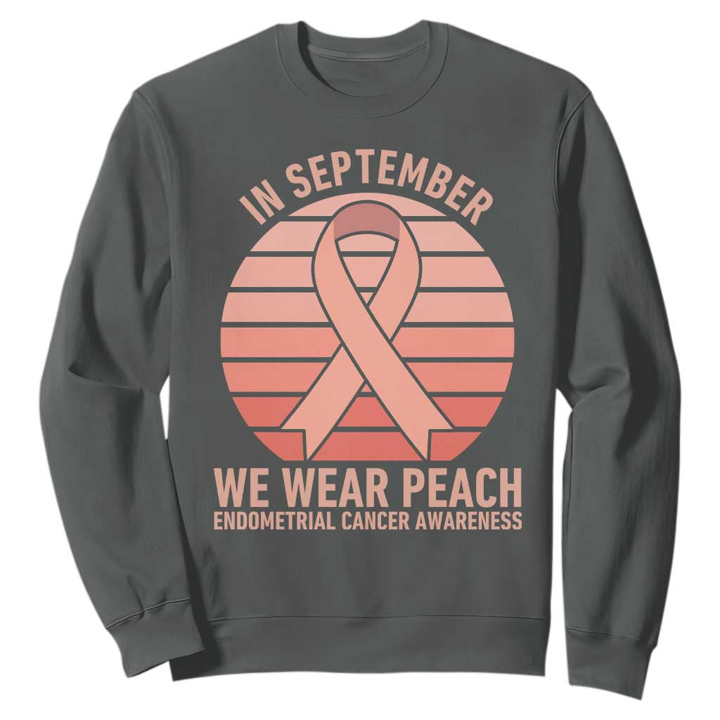 In September We Wear Peach Sweatshirt Endometrial Cancer Awareness Support TS12 Dark Heather Print Your Wear