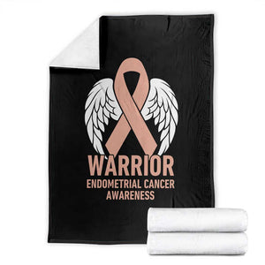 Endometrial Cancer Warrior Throw Blanket Peach Ribbon Angel Wings Support TS12 Black Print Your Wear