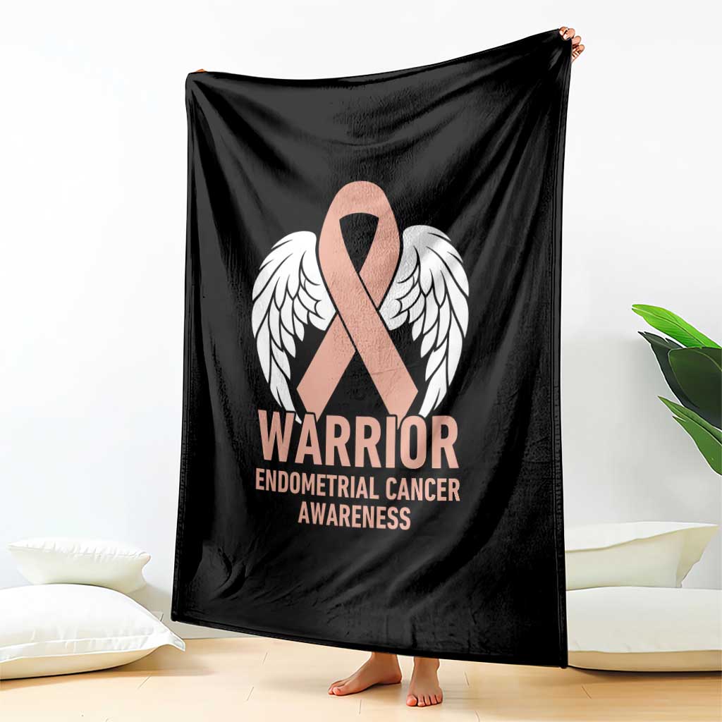 Endometrial Cancer Warrior Throw Blanket Peach Ribbon Angel Wings Support TS12 Print Your Wear