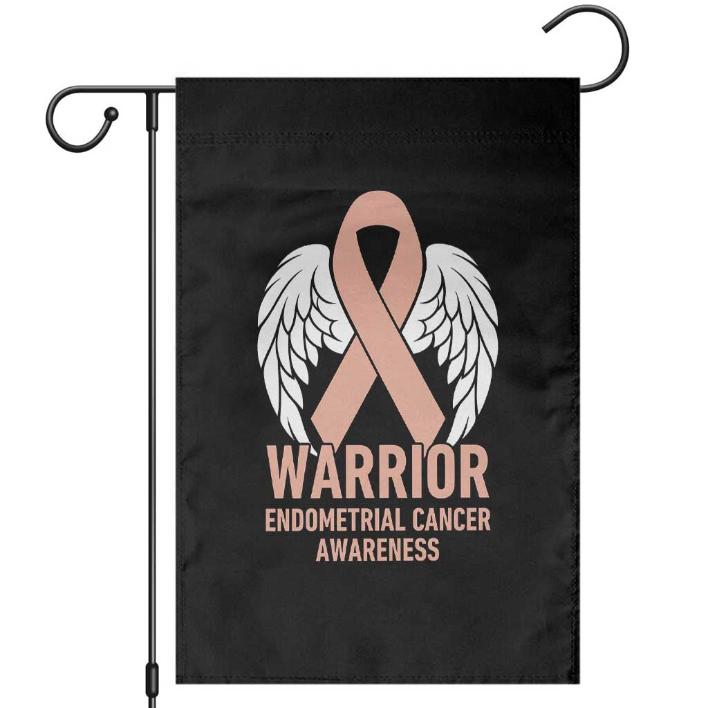 Endometrial Cancer Warrior Garden Flag Peach Ribbon Angel Wings Support TS12 Black Print Your Wear