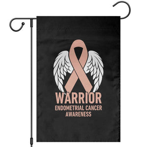 Endometrial Cancer Warrior Garden Flag Peach Ribbon Angel Wings Support TS12 Black Print Your Wear
