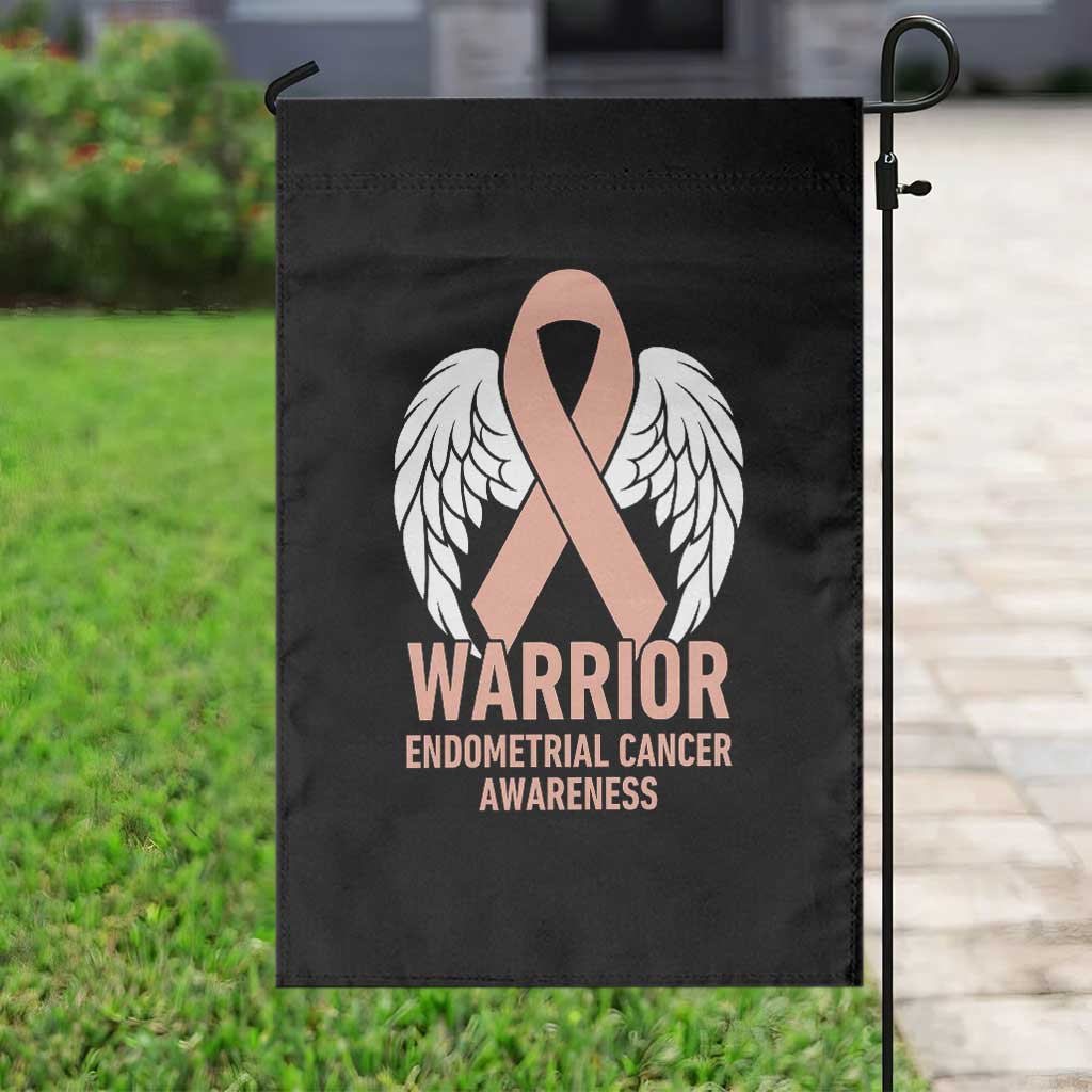 Endometrial Cancer Warrior Garden Flag Peach Ribbon Angel Wings Support TS12 Print Your Wear