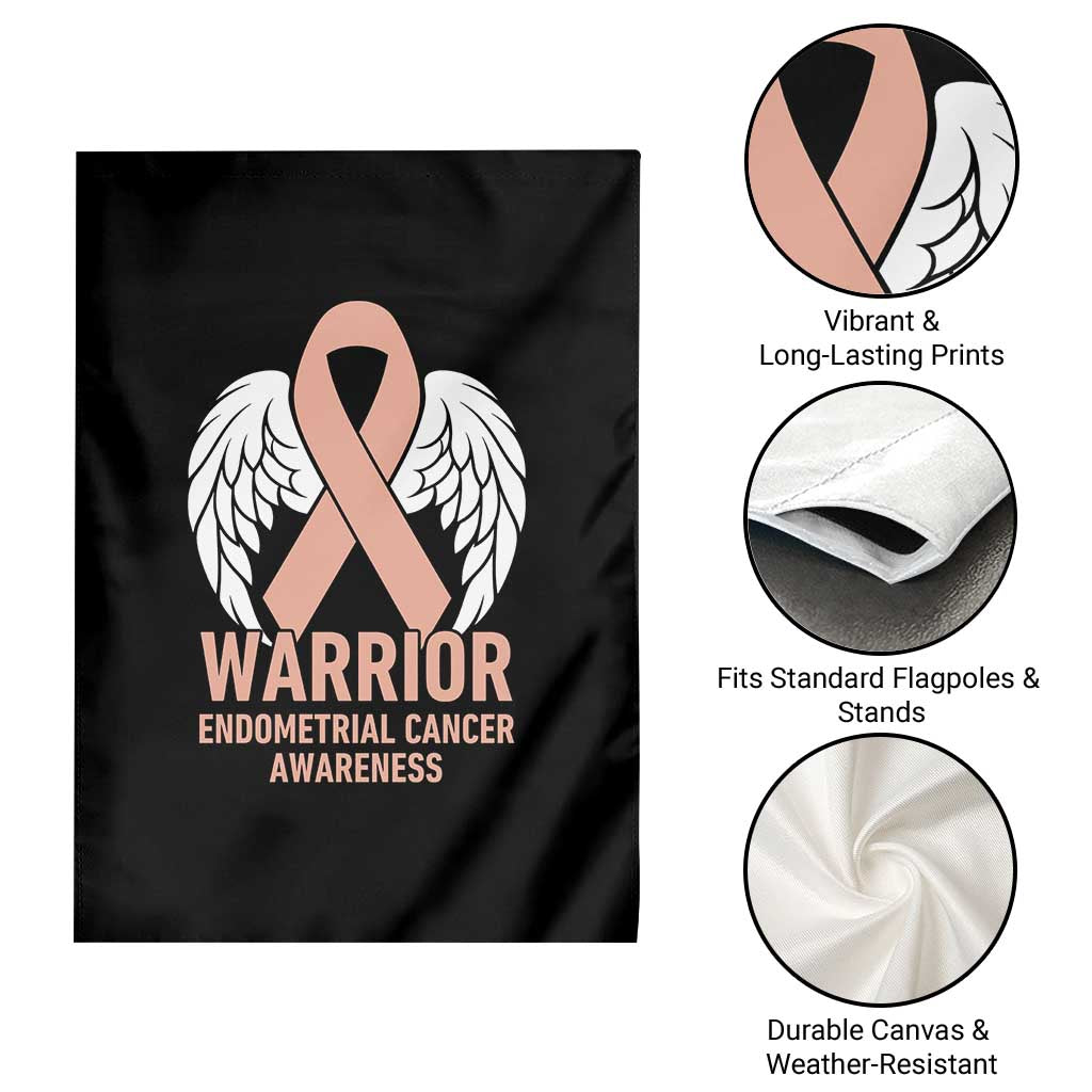 Endometrial Cancer Warrior Garden Flag Peach Ribbon Angel Wings Support TS12 Print Your Wear