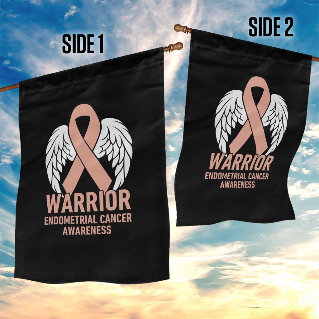 Endometrial Cancer Warrior Garden Flag Peach Ribbon Angel Wings Support TS12 Print Your Wear
