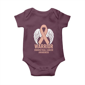 Endometrial Cancer Warrior Baby Onesie Peach Ribbon Angel Wings Support TS12 Maroon Print Your Wear