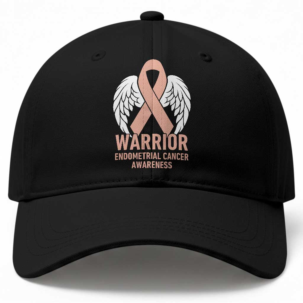 Endometrial Cancer Warrior Baseball Cap Peach Ribbon Angel Wings Support TS12 Print Your Wear