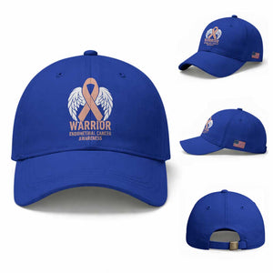Endometrial Cancer Warrior Baseball Cap Peach Ribbon Angel Wings Support TS12 Baseball Cap Universal Fit Royal Blue Print Your Wear