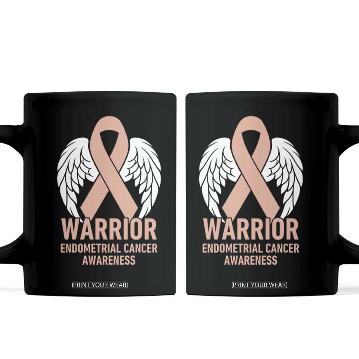 Endometrial Cancer Warrior Coffee Mug Peach Ribbon Angel Wings Support TS12 Black Print Your Wear