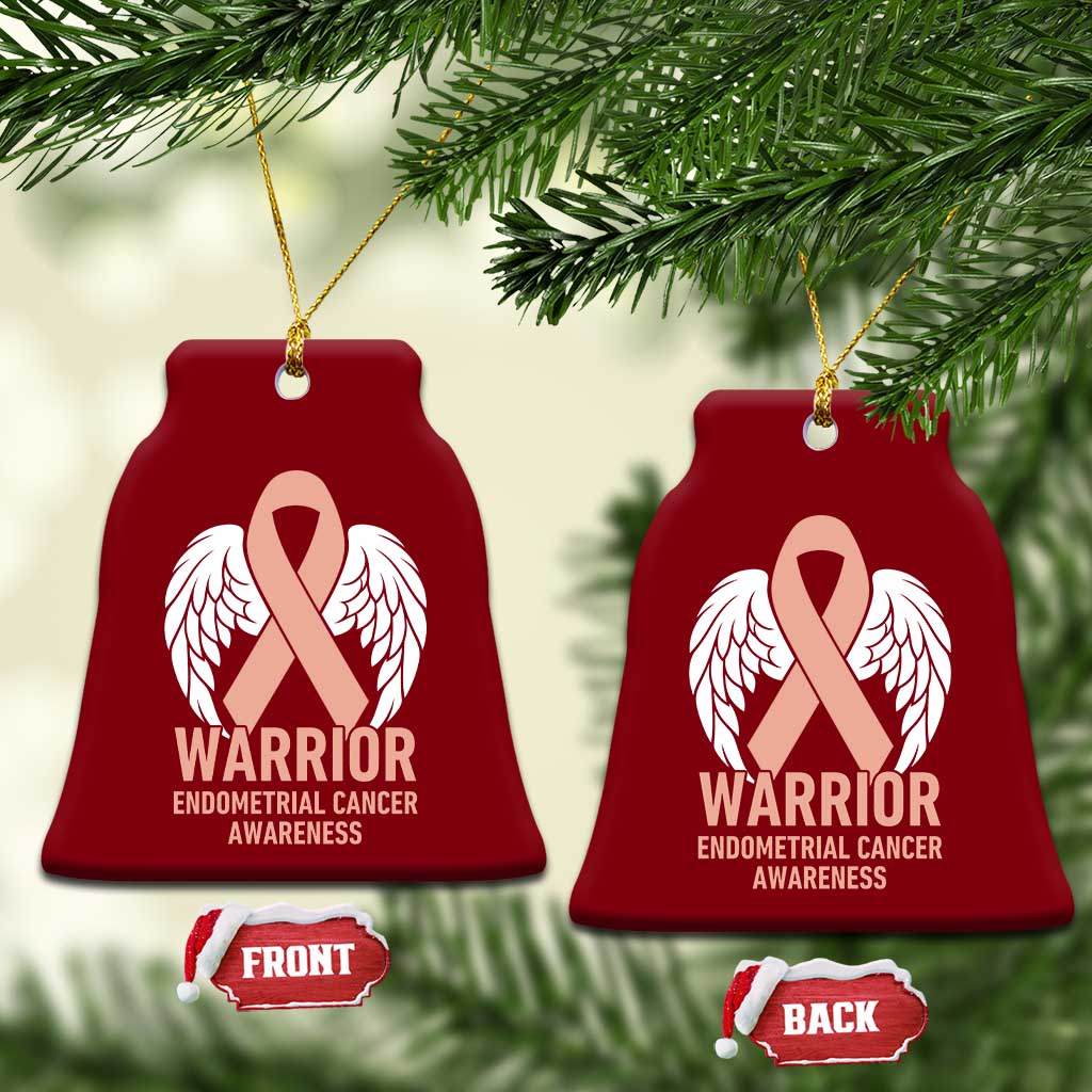 Endometrial Cancer Warrior Ceramic Ornament Peach Ribbon Angel Wings Support TS12 Print Your Wear