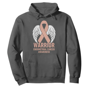 Endometrial Cancer Warrior Hoodie Peach Ribbon Angel Wings Support TS12 Dark Heather Print Your Wear
