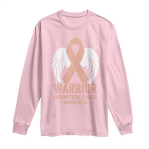 Endometrial Cancer Warrior Long Sleeve Shirt Peach Ribbon Angel Wings Support TS12 Light Pink Print Your Wear