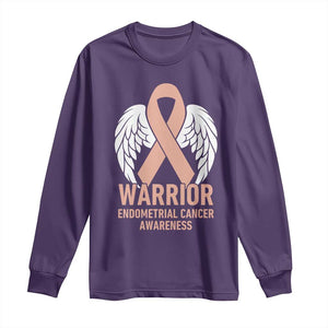 Endometrial Cancer Warrior Long Sleeve Shirt Peach Ribbon Angel Wings Support TS12 Purple Print Your Wear