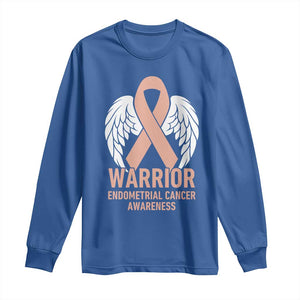 Endometrial Cancer Warrior Long Sleeve Shirt Peach Ribbon Angel Wings Support TS12 Royal Blue Print Your Wear