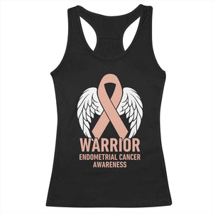 Endometrial Cancer Warrior Racerback Tank Top Peach Ribbon Angel Wings Support TS12 Black Print Your Wear