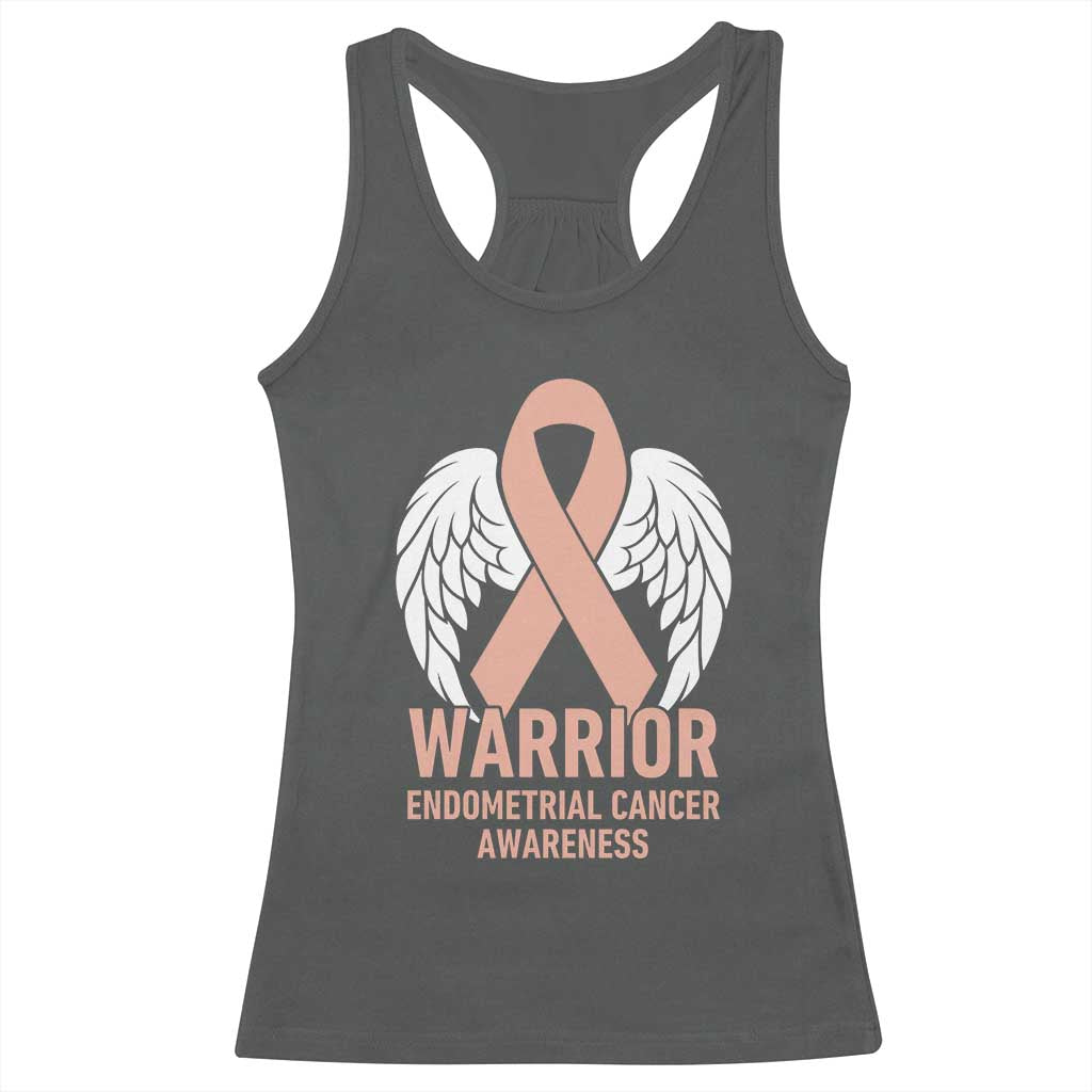 Endometrial Cancer Warrior Racerback Tank Top Peach Ribbon Angel Wings Support TS12 Dark Heather Print Your Wear