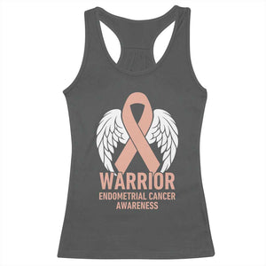 Endometrial Cancer Warrior Racerback Tank Top Peach Ribbon Angel Wings Support TS12 Dark Heather Print Your Wear