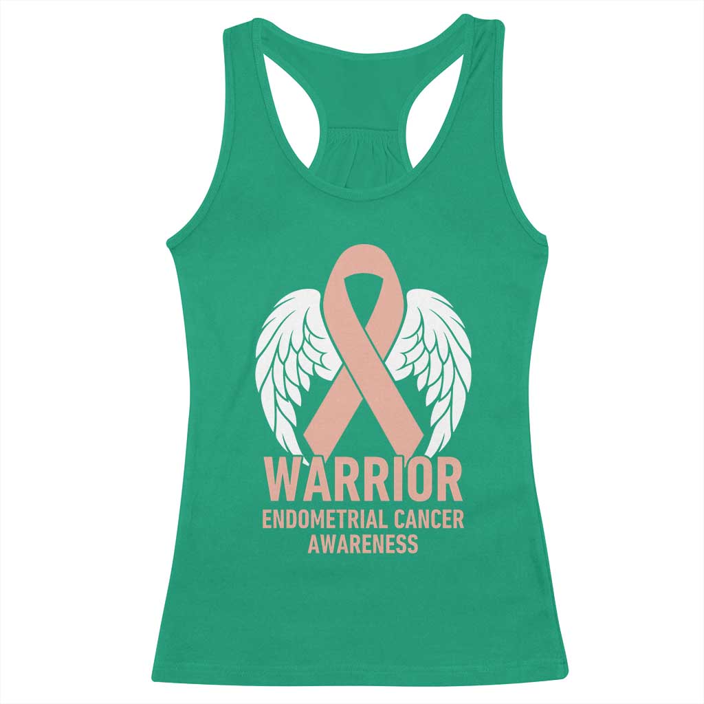 Endometrial Cancer Warrior Racerback Tank Top Peach Ribbon Angel Wings Support TS12 Irish Green Print Your Wear