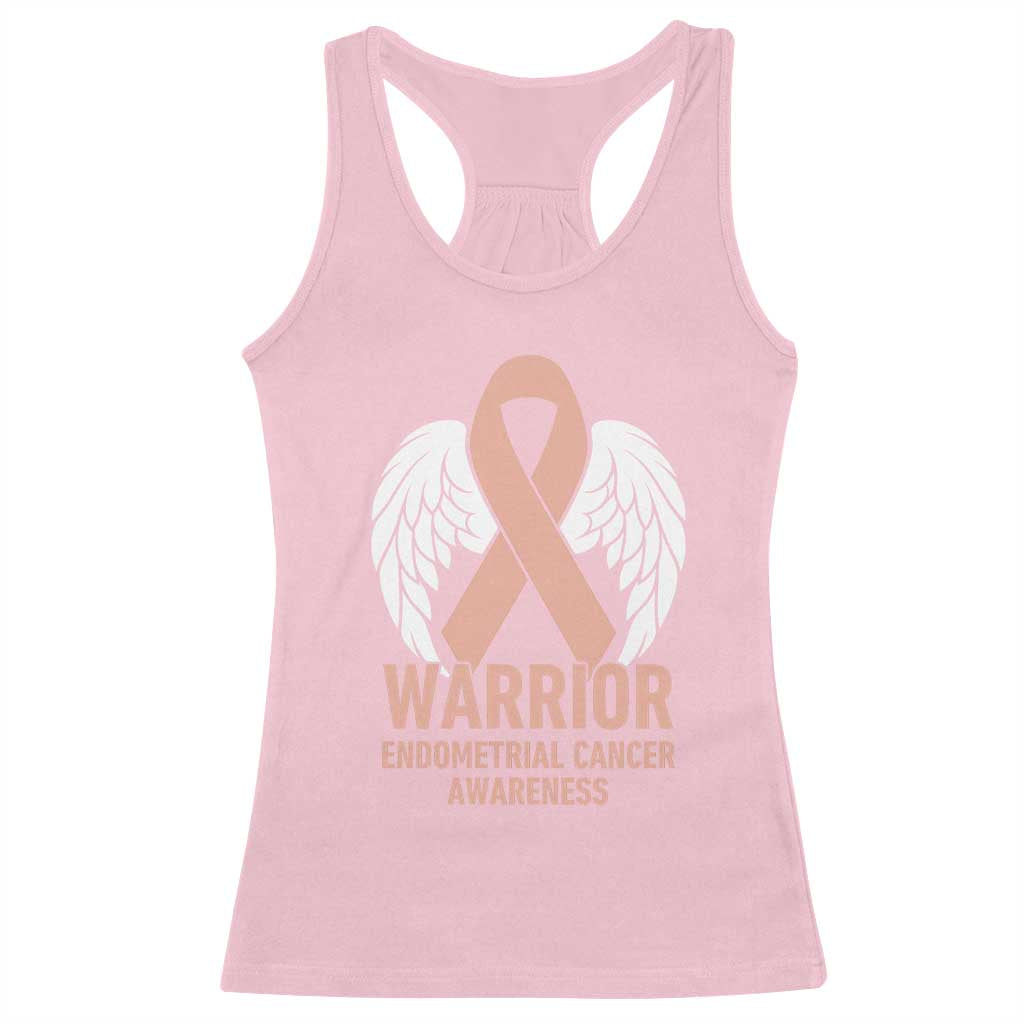Endometrial Cancer Warrior Racerback Tank Top Peach Ribbon Angel Wings Support TS12 Light Pink Print Your Wear