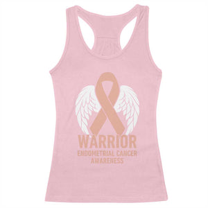 Endometrial Cancer Warrior Racerback Tank Top Peach Ribbon Angel Wings Support TS12 Light Pink Print Your Wear