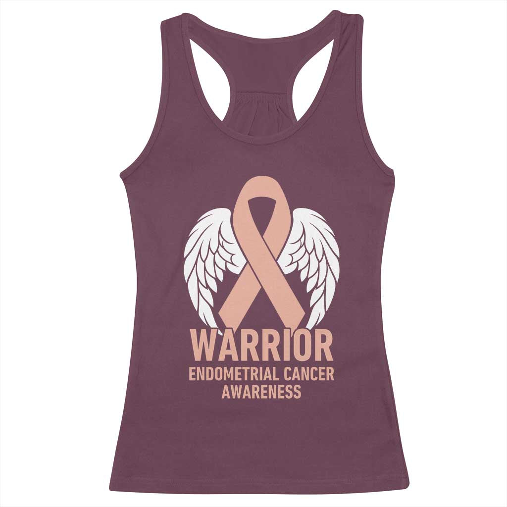 Endometrial Cancer Warrior Racerback Tank Top Peach Ribbon Angel Wings Support TS12 Maroon Print Your Wear
