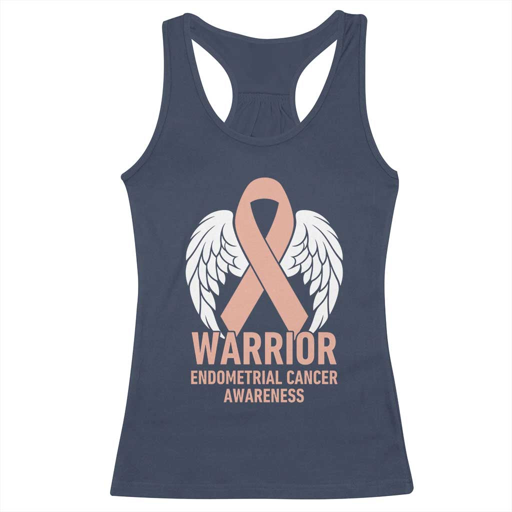 Endometrial Cancer Warrior Racerback Tank Top Peach Ribbon Angel Wings Support TS12 Navy Print Your Wear