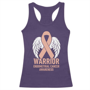 Endometrial Cancer Warrior Racerback Tank Top Peach Ribbon Angel Wings Support TS12 Purple Print Your Wear