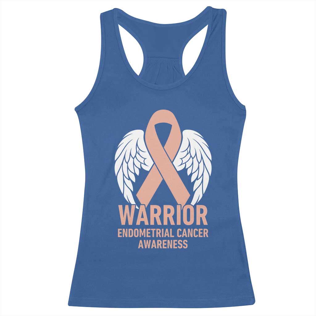 Endometrial Cancer Warrior Racerback Tank Top Peach Ribbon Angel Wings Support TS12 Royal Blue Print Your Wear