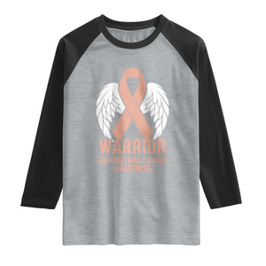 Endometrial Cancer Warrior Raglan Shirt Peach Ribbon Angel Wings Support TS12 Heather Gray Black Print Your Wear