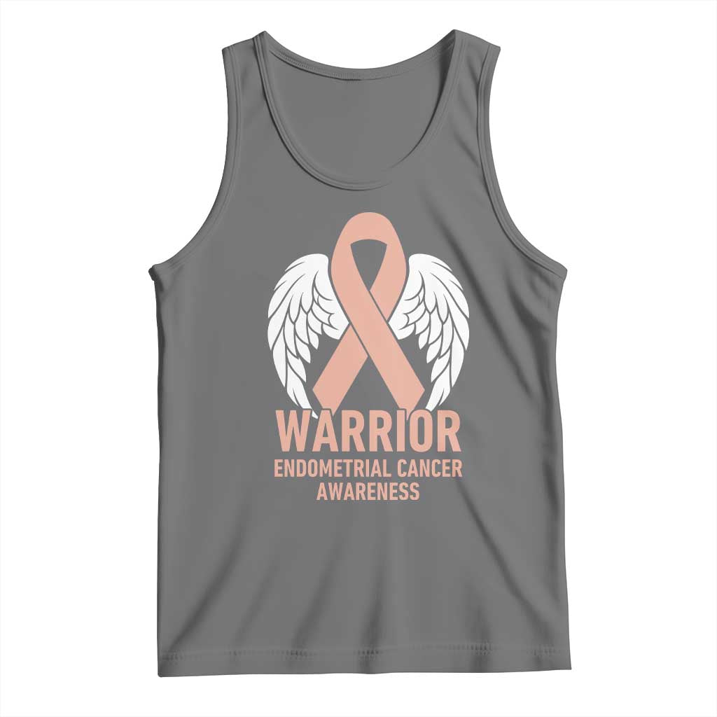 Endometrial Cancer Warrior Tank Top Peach Ribbon Angel Wings Support TS12 Black Heather Print Your Wear