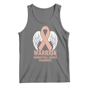 Endometrial Cancer Warrior Tank Top Peach Ribbon Angel Wings Support TS12 Black Heather Print Your Wear