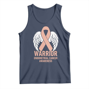 Endometrial Cancer Warrior Tank Top Peach Ribbon Angel Wings Support TS12 Navy Print Your Wear