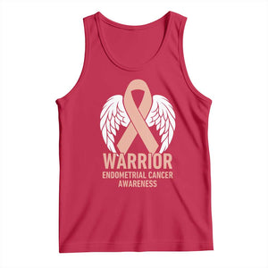 Endometrial Cancer Warrior Tank Top Peach Ribbon Angel Wings Support TS12 Red Print Your Wear
