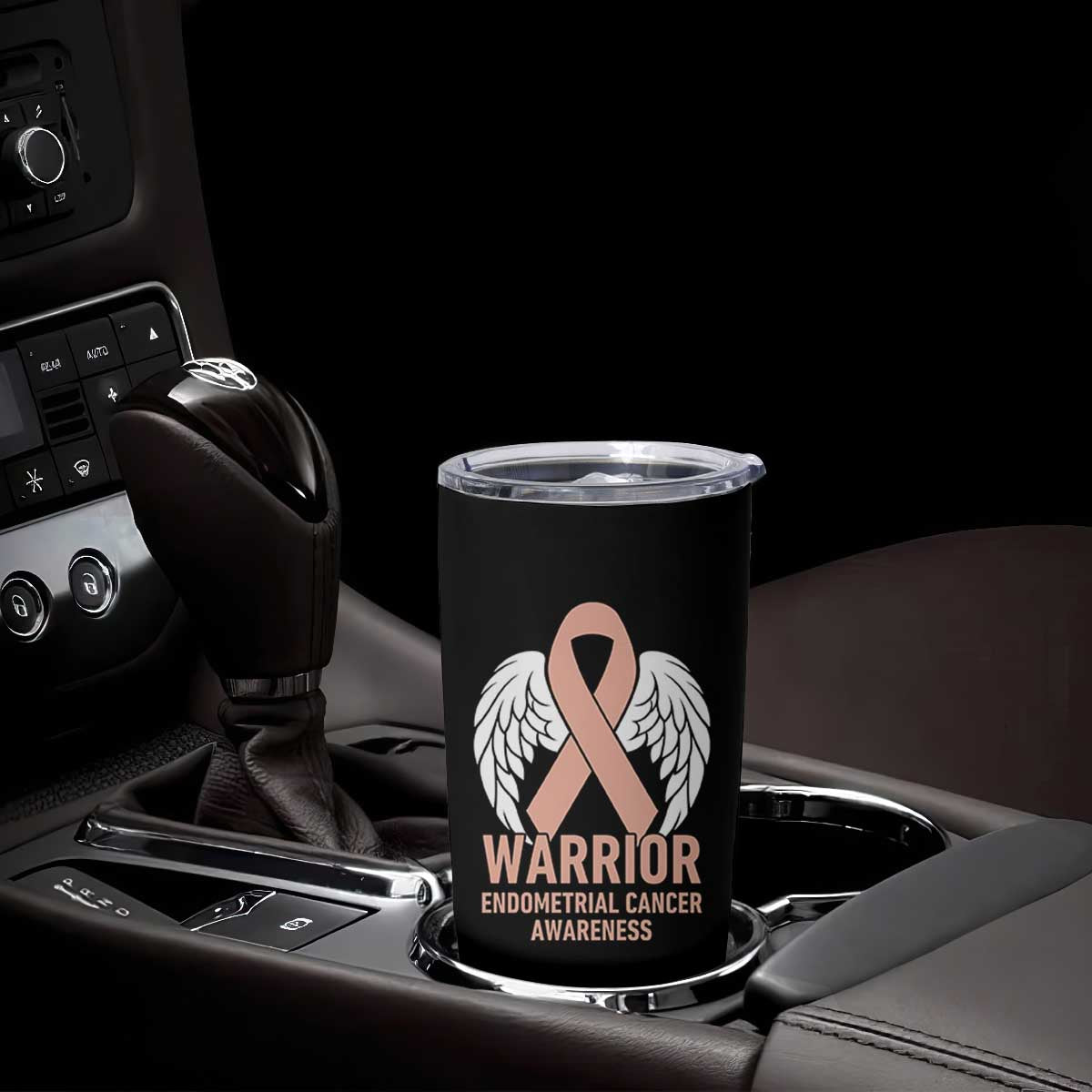 Endometrial Cancer Warrior Tumbler Cup Peach Ribbon Angel Wings Support TS12 Print Your Wear