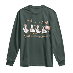 Funny Endometrial Cancer Goose Long Sleeve Shirt Just A Strong Goose TS12 Dark Forest Green Print Your Wear