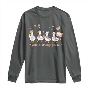 Funny Endometrial Cancer Goose Long Sleeve Shirt Just A Strong Goose TS12 Dark Heather Print Your Wear
