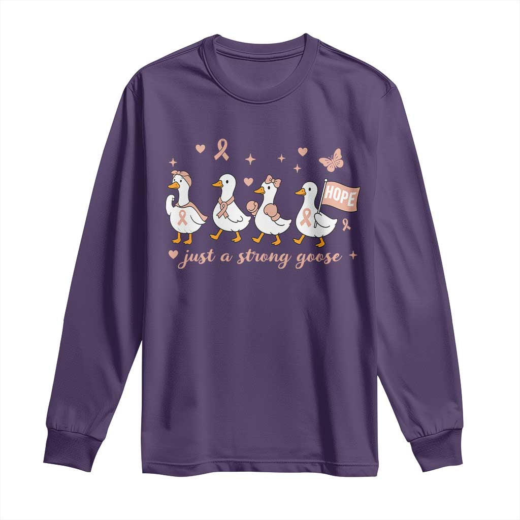 Funny Endometrial Cancer Goose Long Sleeve Shirt Just A Strong Goose TS12 Purple Print Your Wear