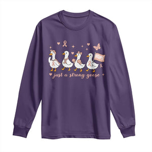 Funny Endometrial Cancer Goose Long Sleeve Shirt Just A Strong Goose TS12 Purple Print Your Wear