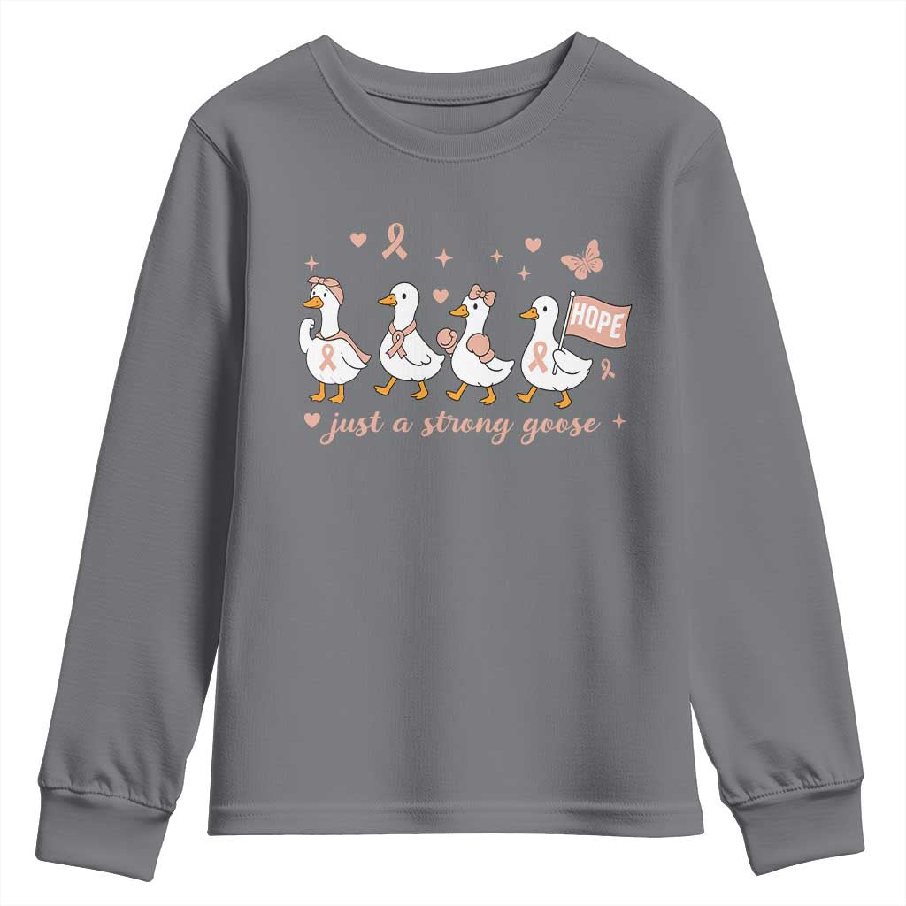 Funny Endometrial Cancer Goose Youth Sweatshirt Just A Strong Goose TS12 Charcoal Print Your Wear